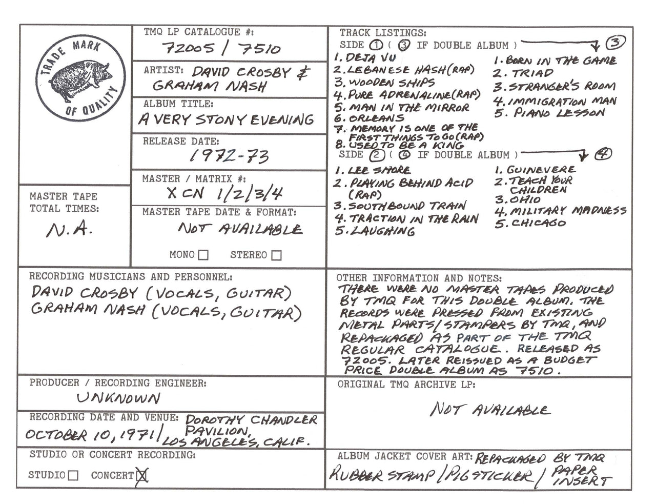 David Crosby Discography Grid