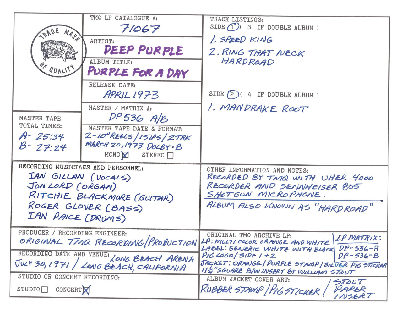 Deep Purple Discography Grids