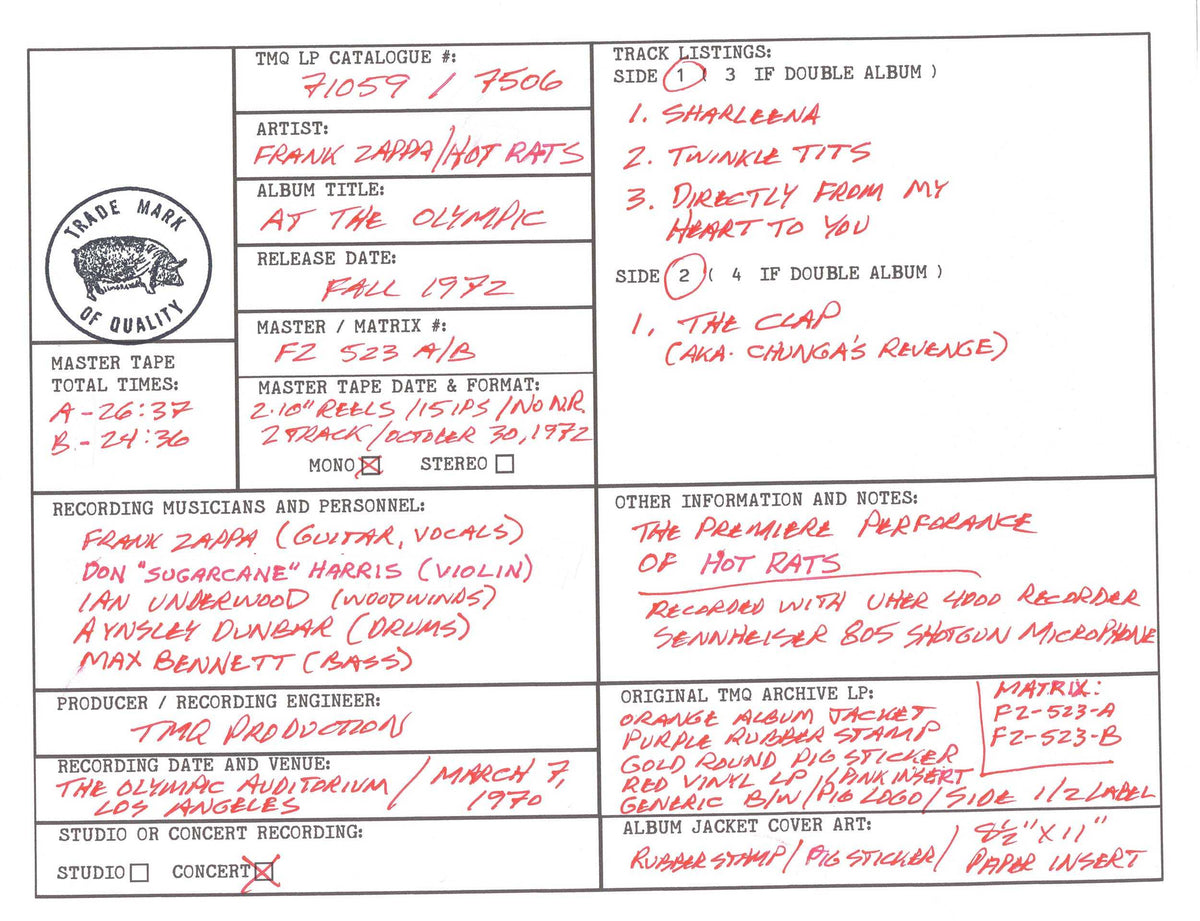 Frank Zappa Discography Grids