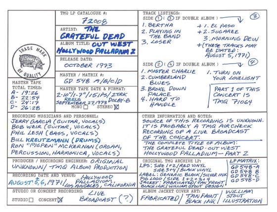 Grateful Dead Discography Grids