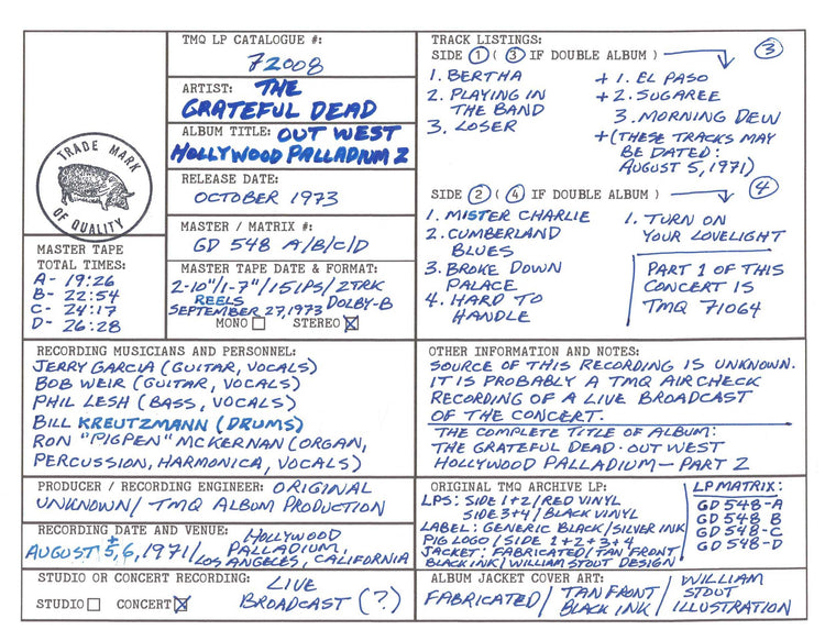 Grateful Dead Discography Grids