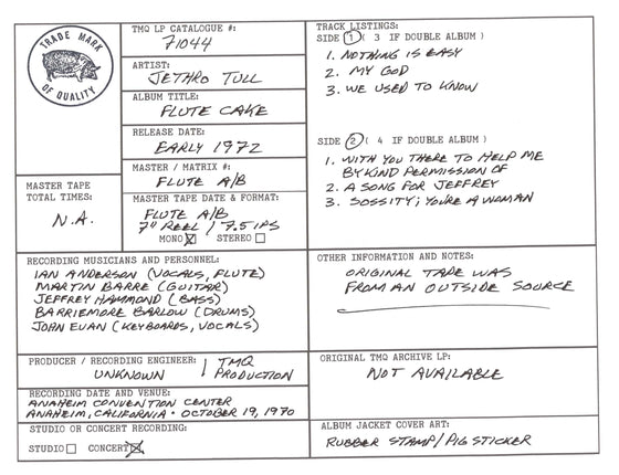 Jethro Tull Discography Grids