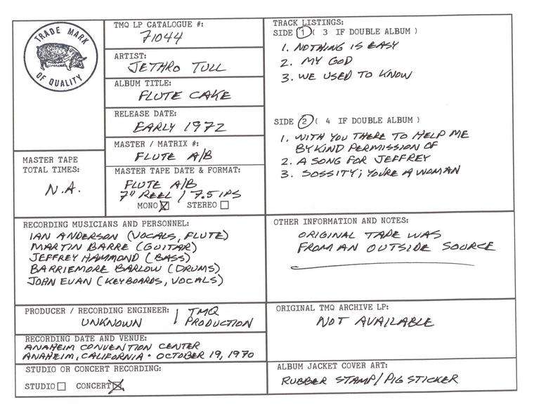 Jethro Tull Discography Grids