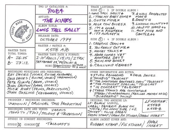 Kinks Discography Grid