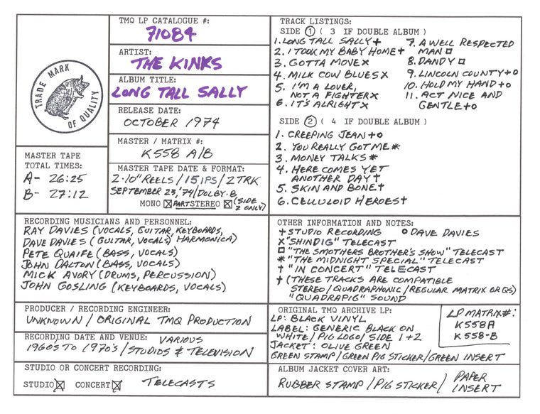 Kinks Discography Grid