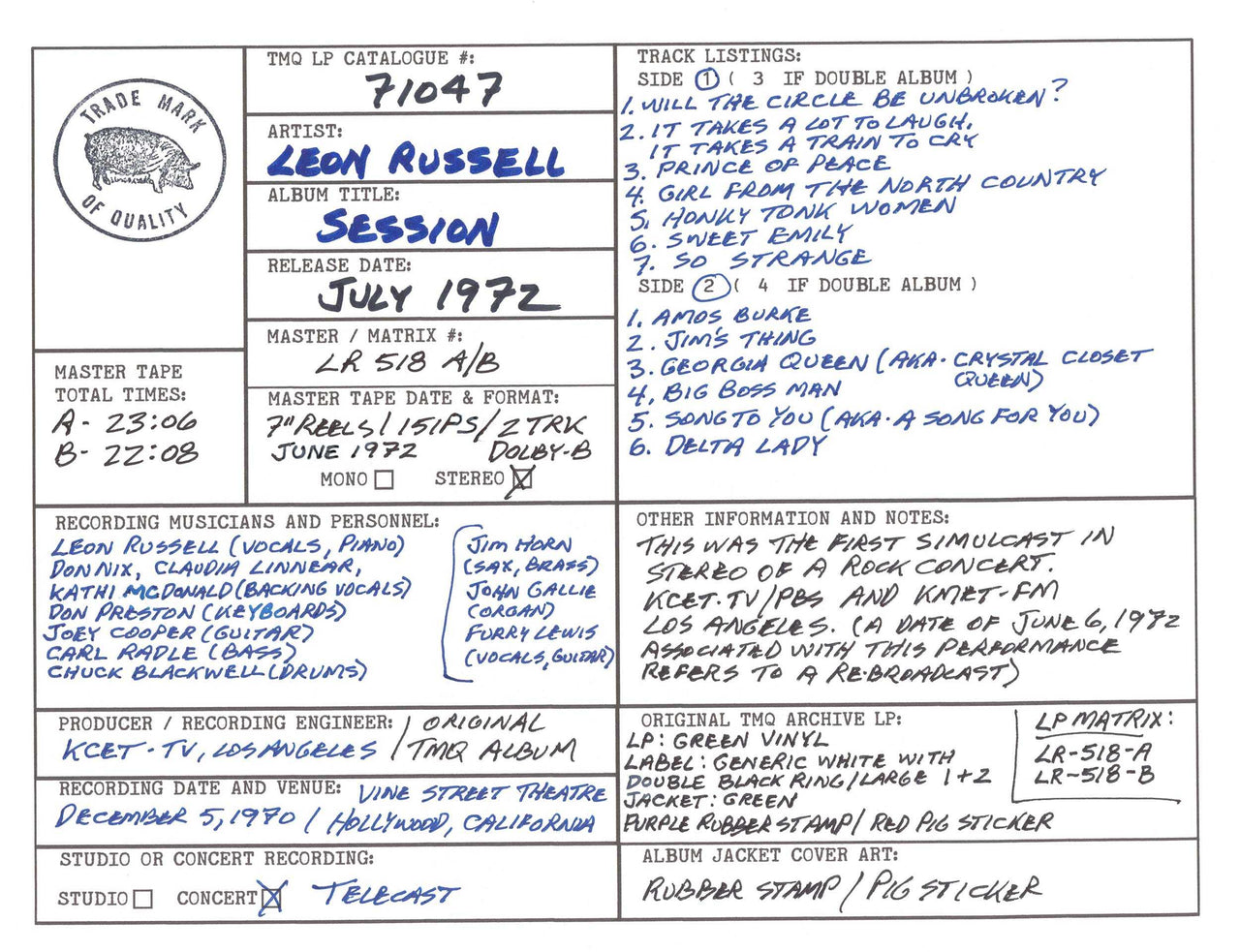 Leon Russell Discography Grid