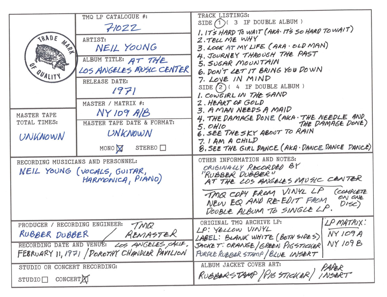 Neil Young Discography Grids