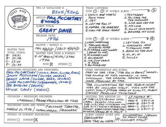 Paul McCartney Discography Grid