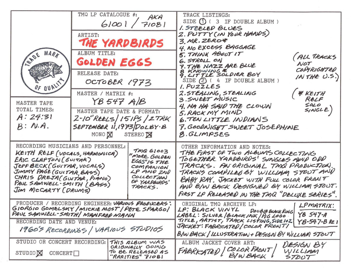 The Yardbirds Discography Grids