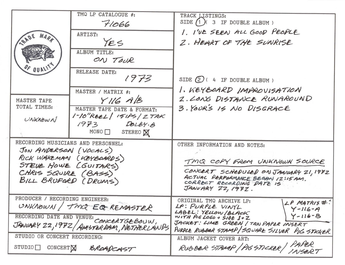 Yes Discography Grid